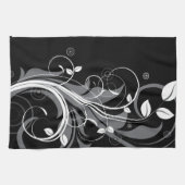 Graues Blumenmuster auf Schwarz Geschirrtuch (Horizontal)