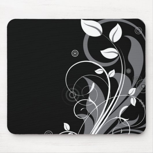 Graues Blumenmuster auf Schwarz Mousepad (Vorne)