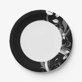 Graues Blumenmuster auf schwarz Pappteller (Vorderseite)