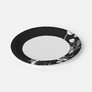 Graues Blumenmuster auf schwarz Pappteller