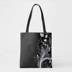 Graues Blumenmuster auf Schwarz Tasche