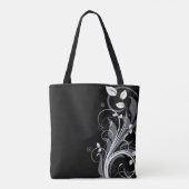 Graues Blumenmuster auf Schwarz Tasche (Rückseite)