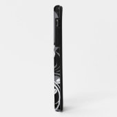 Graues Blumenmuster auf Schwarzem Case-Mate iPhone Hülle (Hinten/Links)