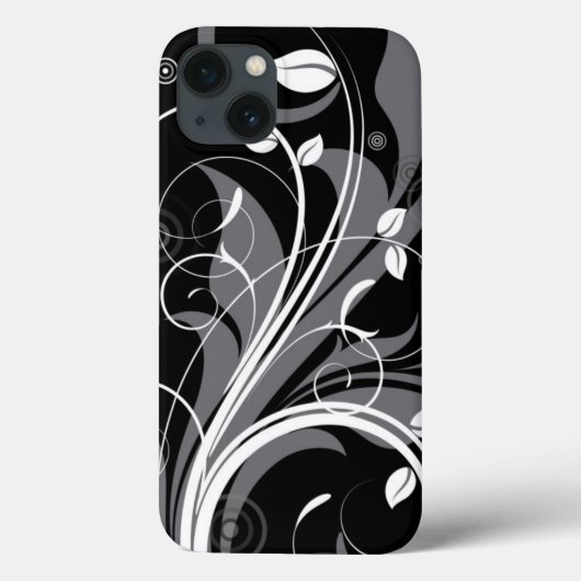 Graues Blumenmuster auf Schwarzem Case-Mate iPhone Hülle (Rückseite)