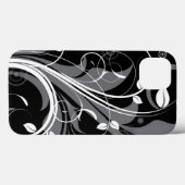 Graues Blumenmuster auf Schwarzem Case-Mate iPhone Hülle (Rückseite (Horizontal))