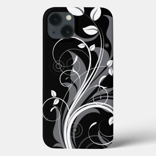 Graues Blumenmuster auf Schwarzem Case-Mate iPhone Hülle (Rückseite)