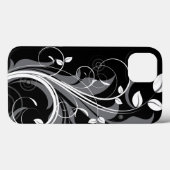Graues Blumenmuster auf Schwarzem Case-Mate iPhone Hülle (Rückseite (Horizontal))