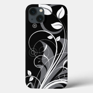 Graues Blumenmuster auf Schwarzem Case-Mate iPhone Hülle