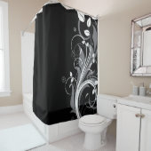 Graues Blumenmuster auf Schwarzem Duschvorhang (Beispiel)