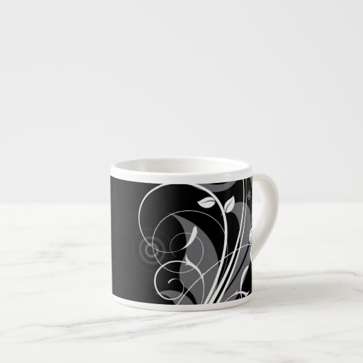 Graues Blumenmuster auf Schwarzem Espressotasse (Vorderseite Rechts)