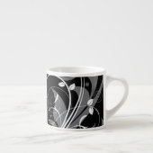 Graues Blumenmuster auf Schwarzem Espressotasse (Rechts)
