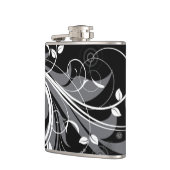 Graues Blumenmuster auf Schwarzem Flachmann (Links)