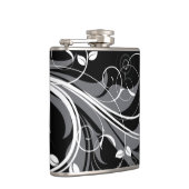 Graues Blumenmuster auf Schwarzem Flachmann (Rechts)