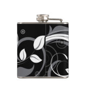 Graues Blumenmuster auf Schwarzem Flachmann (Rückseite)