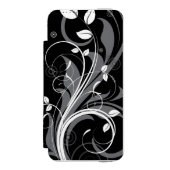 Graues Blumenmuster auf Schwarzem Incipio iPhone Geldbeutel-Hülle (Folio Vorderseite)