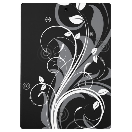 Graues Blumenmuster auf Schwarzem Klemmbrett (Rückseite)