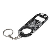 Graues Blumenmuster auf Schwarzem Mini Flaschenöffner (Vorderseite Schrägansicht)