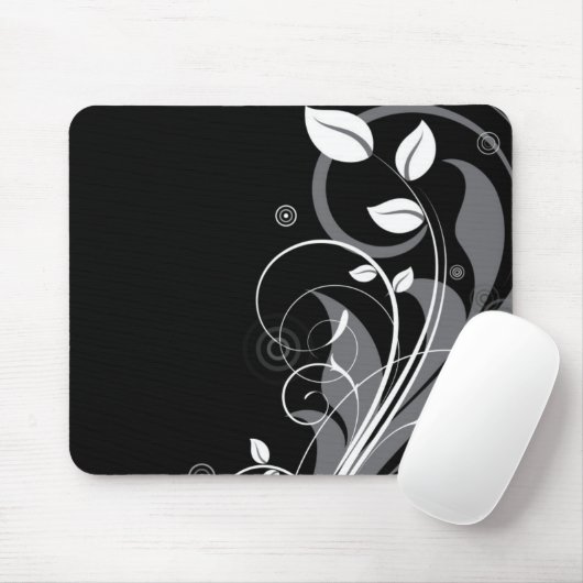 Graues Blumenmuster auf Schwarzem Mousepad (Mit Mouse)