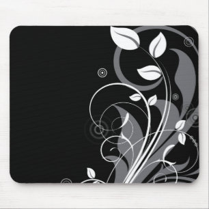 Graues Blumenmuster auf Schwarzem Mousepad