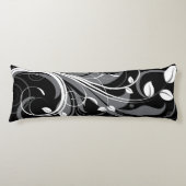 Graues Blumenmuster auf Schwarzem Seitenschläferkissen (Vorderseite)