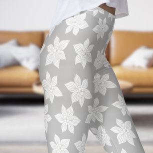 Graues Blumenmuster Leggings