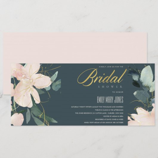 Graues BLUSH BLLORAL BUNCH WATERCOLOR BRAUTPARTY Einladung (Vorne/Hinten)