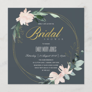 Graues BLUSH FLORAL FRAM WATERCOLOR BRAUTPARTY Einladung