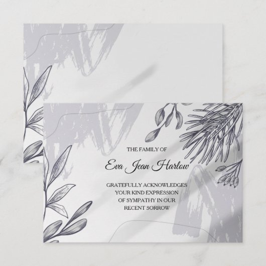 Graues botanisches Beileid Danke Karte (Vorne/Hinten)
