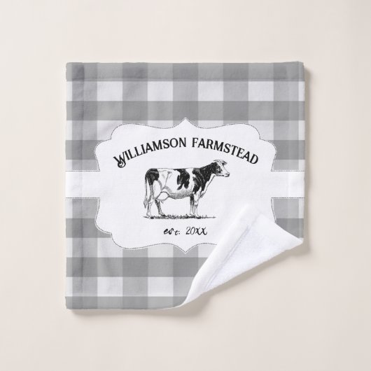 Graues Buffalo Kariert Farm Cow Bath Handtuch Set (Waschlappen)