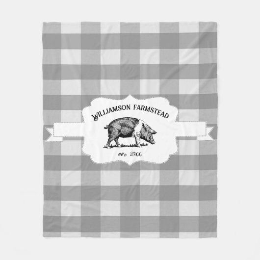 Graues Buffalo Kariert Farm Pig Fleece Blanket (Vorderseite)