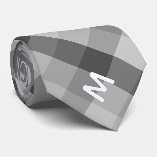 Graues Buffalo Kariert & Monogram Krawatte (Gerollt)