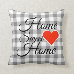 Graues Büffel-Karo-Zuhause-Bonbon-Zuhause Kissen