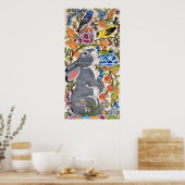 Graues Bunny Rabbit Jacobon Floral Bird Tile Poste Poster (Küche)