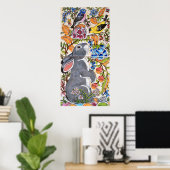 Graues Bunny Rabbit Jacobon Floral Bird Tile Poste Poster (Heimbüro)
