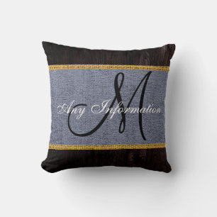 Graues Burlap-Rustikales Monogramm aus Holz Kissen