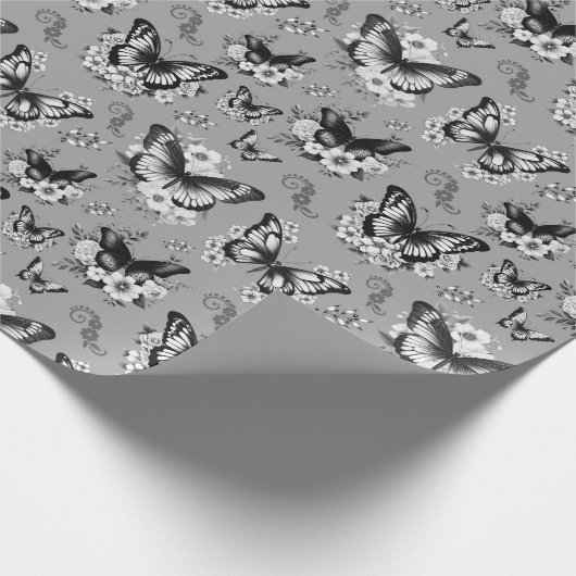 Graues Butterfly-Mustergeschenk Geschenkpapier (Ecke)