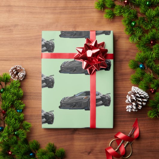 Graues C8 Corvette Sportwagen Handgezeichnet Geschenkpapier (Feiertagsgeschenk)