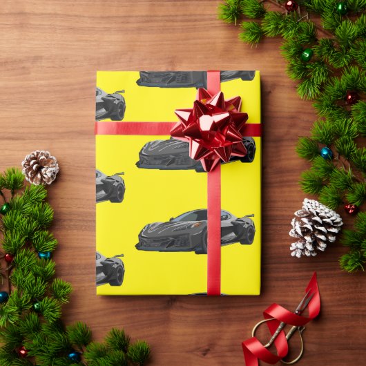 Graues C8 Corvette Sportwagen Handgezeichnet Geschenkpapier (Feiertagsgeschenk)