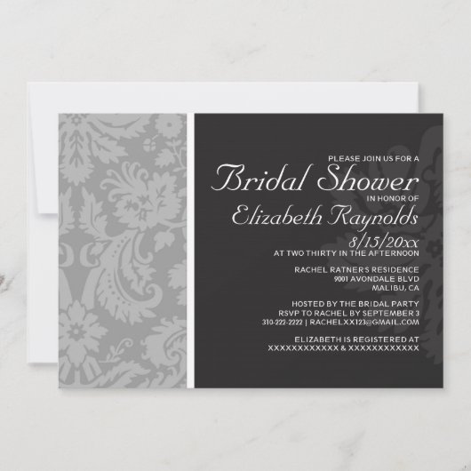 Graues Damask Bridal Dusche Einladungen (Vorderseite)
