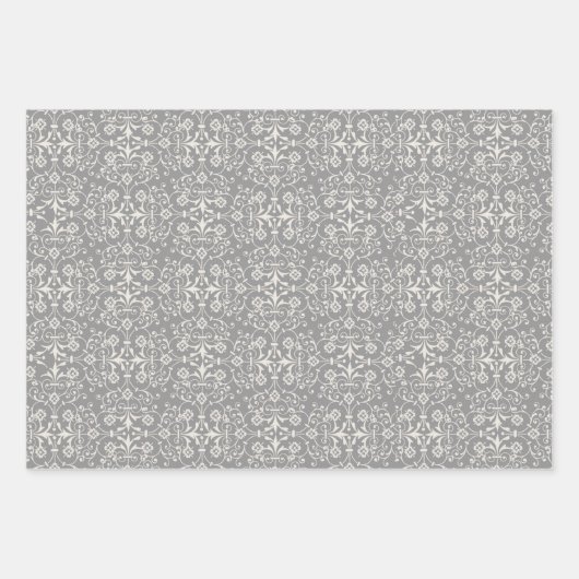 Graues Damaskus-Wrapping Paper Flat Sheet Set 3 Geschenkpapier Set (Vorderseite)