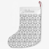 Graues Damaskusmuster mit Individuelle Name Kleiner Weihnachtsstrumpf (Rückseite)