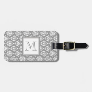 Graues Damast-Muster 1 mit Monogramm Gepäckanhänger