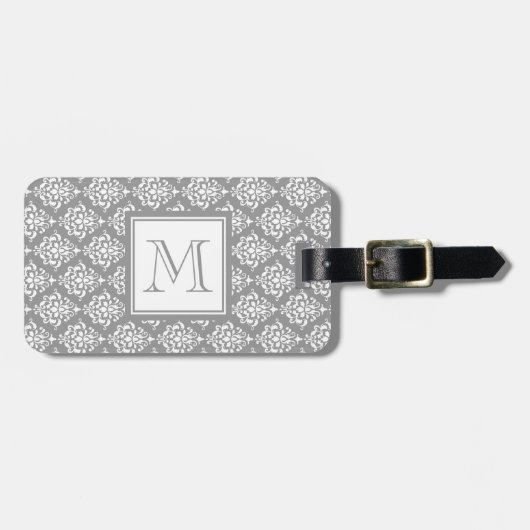 Graues Damast-Muster 1 mit Monogramm Gepäckanhänger (Vorderseite horizontal)