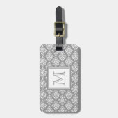 Graues Damast-Muster 1 mit Monogramm Gepäckanhänger (Vorderseite vertikal)