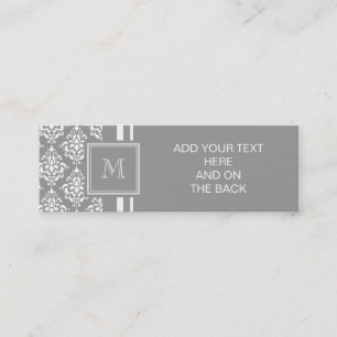 Graues Damastmuster 1 mit Monogramm Mini Visitenkarte