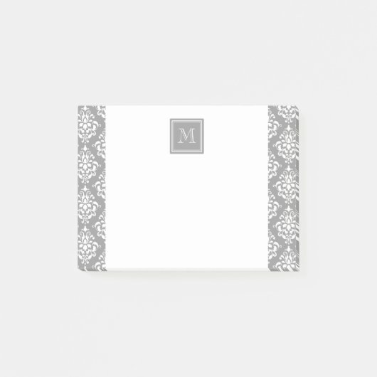 Graues Damastmuster 1 mit Monogramm Post-it Klebezettel (Vorderseite)