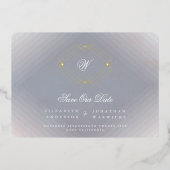 Graues Deko-Monogramm-Foto SAVE THE DATE Folieneinladung (Vorderseite)