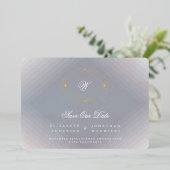 Graues Deko-Monogramm-Foto SAVE THE DATE Folieneinladung (Stehend vorne)