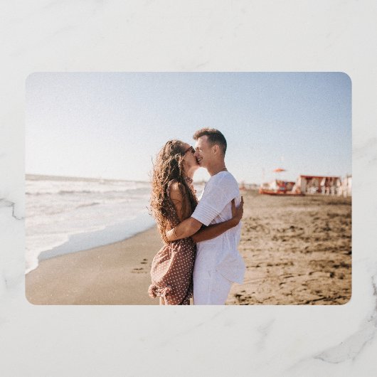 Graues Deko-Monogramm-Foto SAVE THE DATE Folieneinladung (Rückseite)