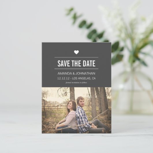 Graues Design-Foto Save the Date Postkarten (Stehend Vorderseite)